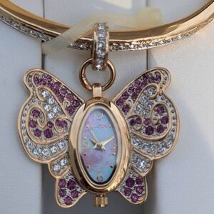 Butterfly Pendant Watch with Purple and Gold Accents— Elgin.  Brand new in box